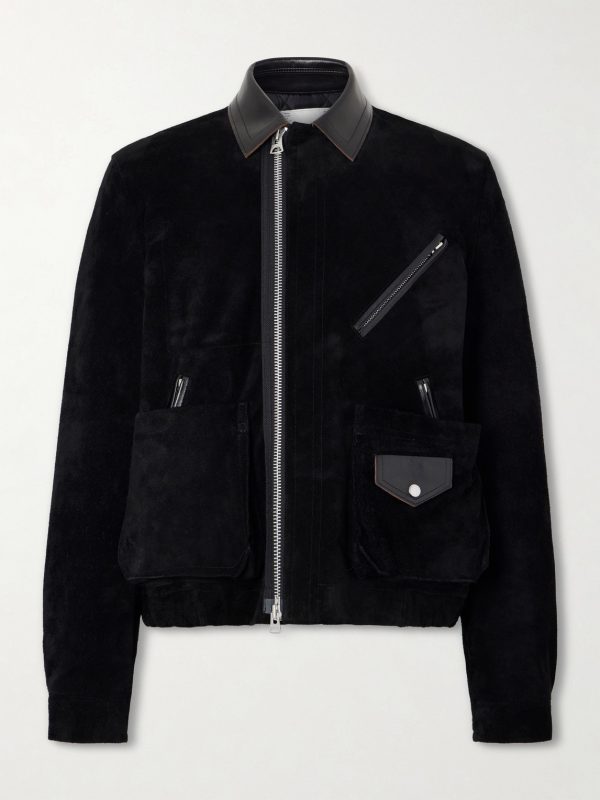 Leather-Trimmed Suede Jacket