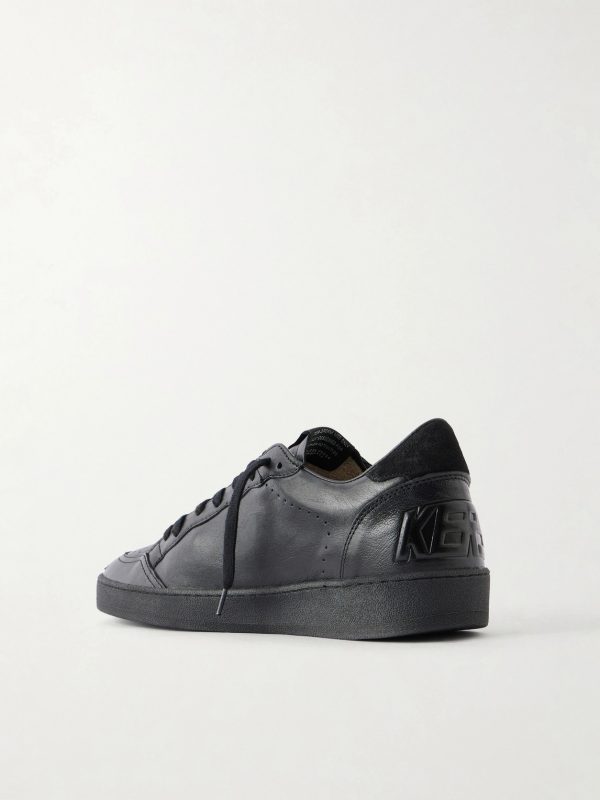 Ball Star Distressed Suede-Trimmed Leather Sneakers - BK