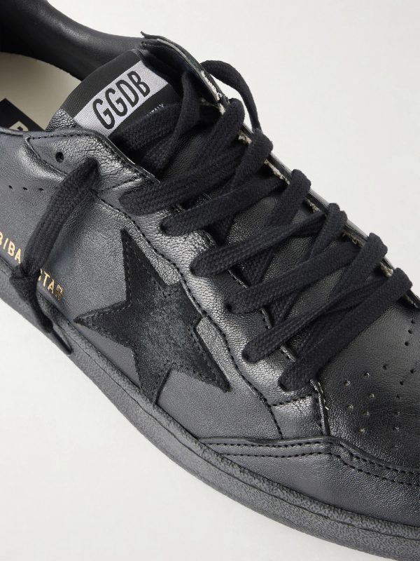 Ball Star Distressed Suede-Trimmed Leather Sneakers - CU