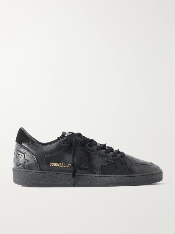 Ball Star Distressed Suede-Trimmed Leather Sneakers