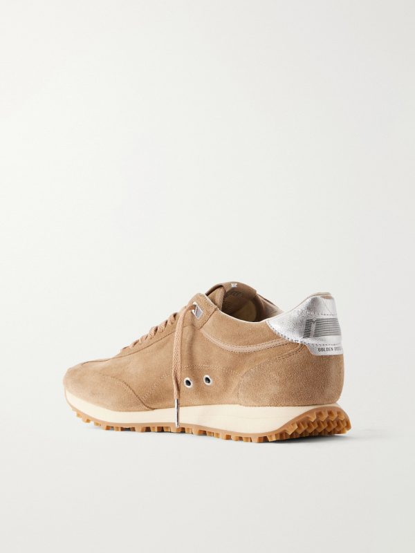 Marathon Metallic Leather-Trimmed Suede Sneakers - BK Marathon Metallic Leather-Trimmed Suede Sneakers - BK