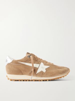 Marathon Metallic Leather-Trimmed Suede Sneakers Marathon Metallic Leather-Trimmed Suede Sneakers