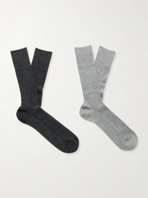 N7 Finest Two-Pack Ribbed Virgin Wool-Blend Socks N7 Finest Two-Pack Ribbed Virgin Wool-Blend Socks