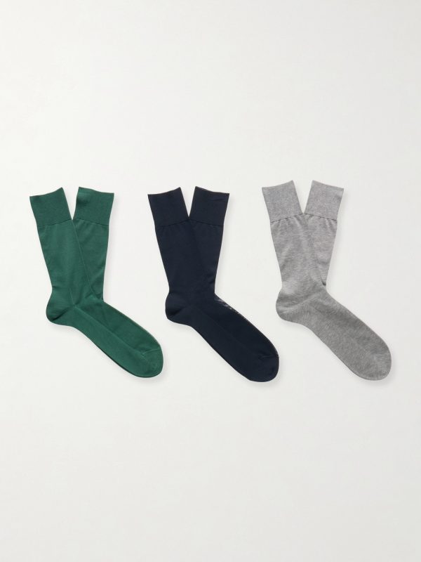 N9 Finest Three-Pack Ribbed Cotton-Blend Socks N9 Finest Three-Pack Ribbed Cotton-Blend Socks