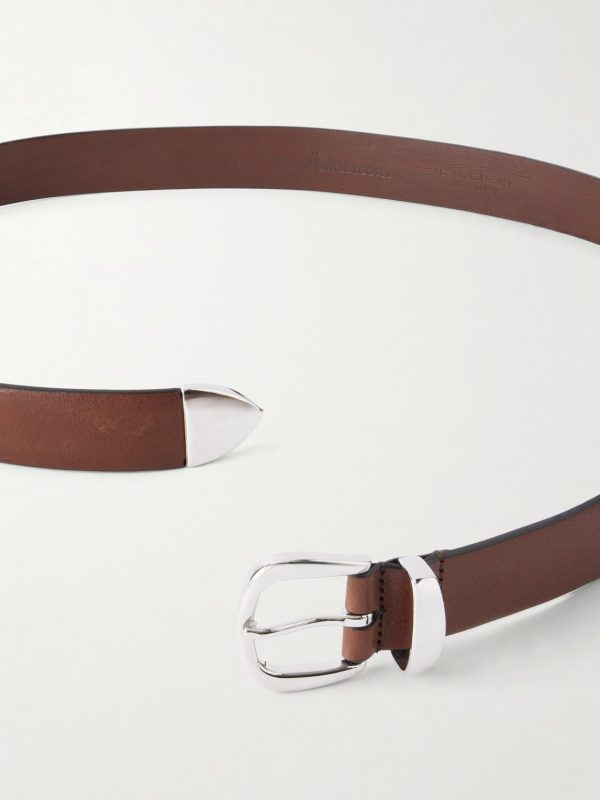 2cm Silver-Tone and Leather Belt - E1