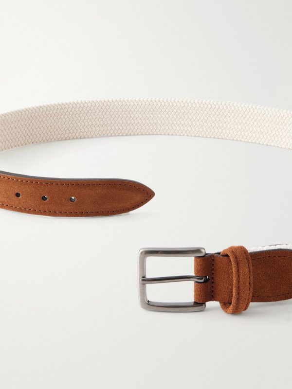 3.5 cm Leather-Trimmed Woven Belt - E1
