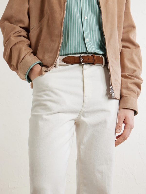 3.5 cm Leather-Trimmed Woven Belt - OU