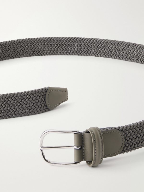 3.5cm Leather-Trimmed Woven Elastic Belt - E1 3.5cm Leather-Trimmed Woven Elastic Belt - E1