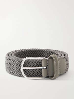 3.5cm Leather-Trimmed Woven Elastic Belt 3.5cm Leather-Trimmed Woven Elastic Belt