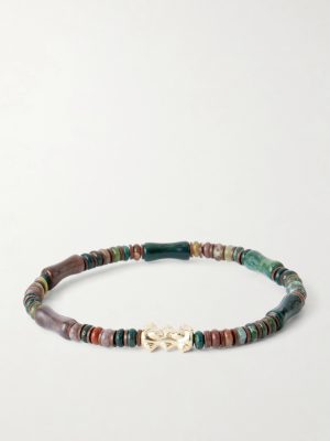 14-Karat Gold Agate Beaded Bracelet