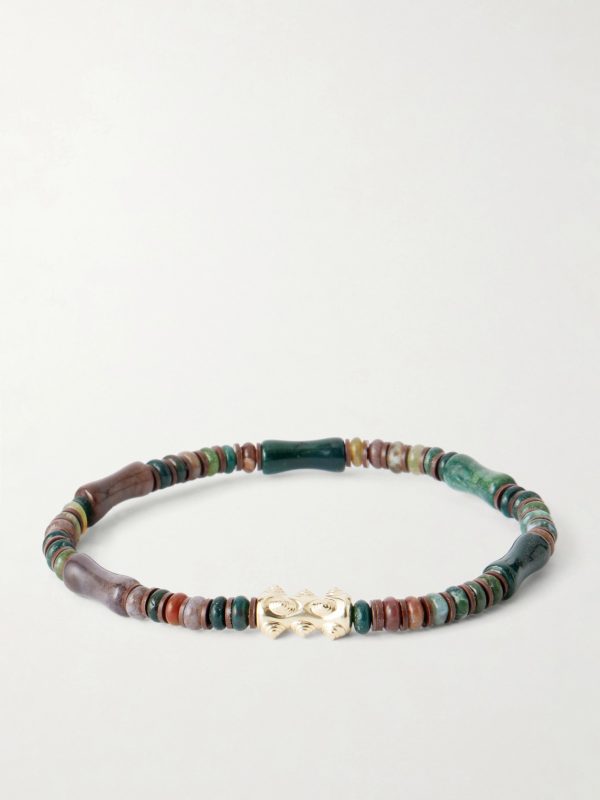 14-Karat Gold Agate Beaded Bracelet