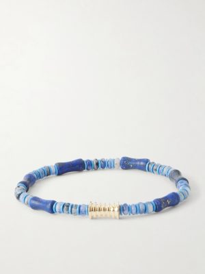 14-Karat Gold Lapis Lazuli Beaded Bracelet