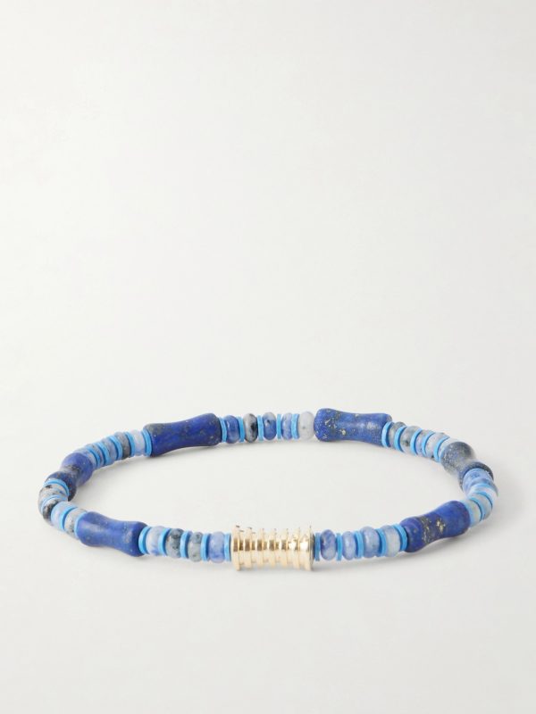 14-Karat Gold Lapis Lazuli Beaded Bracelet