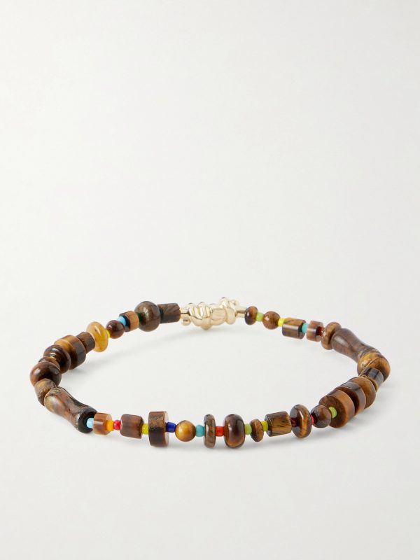 14-Karat Gold Tiger Eye Beaded Bracelet - BK 14-Karat Gold Tiger Eye Beaded Bracelet - BK