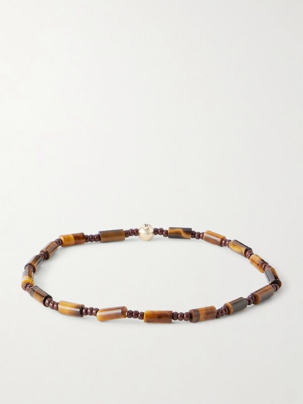 14-Karat Gold Tiger's Eye Beaded Bracelet - BK 14-Karat Gold Tiger's Eye Beaded Bracelet - BK