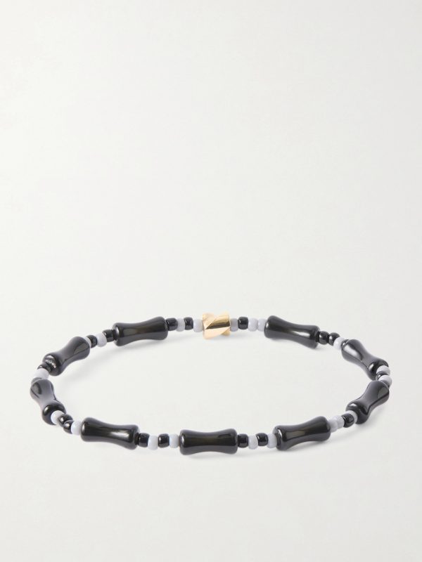 14-Karat Gold, Agate and Glass Beaded Bracelet - BK 14-Karat Gold, Agate and Glass Beaded Bracelet - BK
