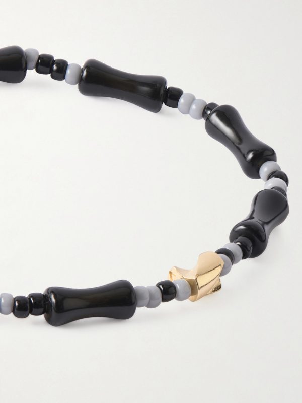 14-Karat Gold, Agate and Glass Beaded Bracelet - CU 14-Karat Gold, Agate and Glass Beaded Bracelet - CU