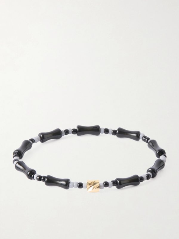 14-Karat Gold, Agate and Glass Beaded Bracelet 14-Karat Gold, Agate and Glass Beaded Bracelet