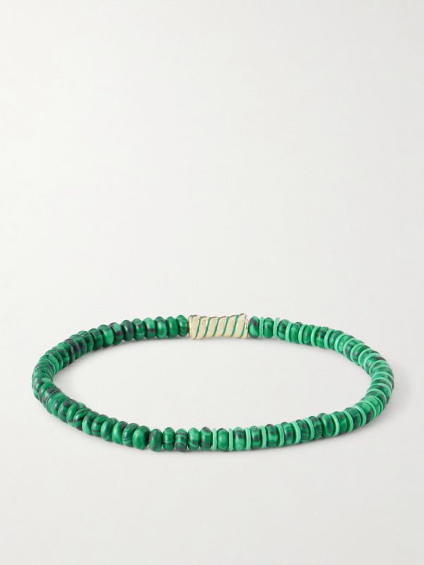 14-Karat Gold Malachite Beaded Bracelet - BK 14-Karat Gold Malachite Beaded Bracelet - BK