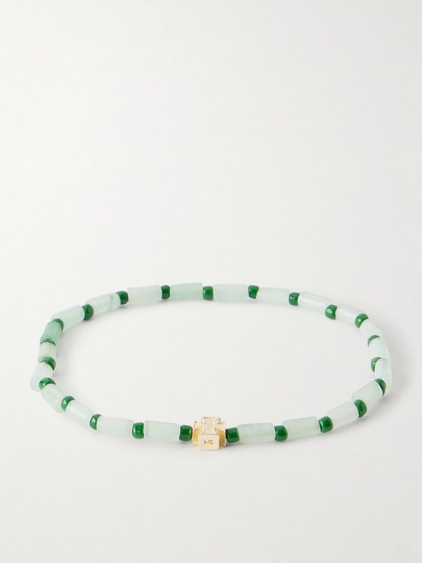 14-Karat Gold Aventurine Beaded Bracelet
