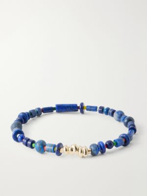 14-Karat Gold Lapis Lazuli Beaded Bracelet