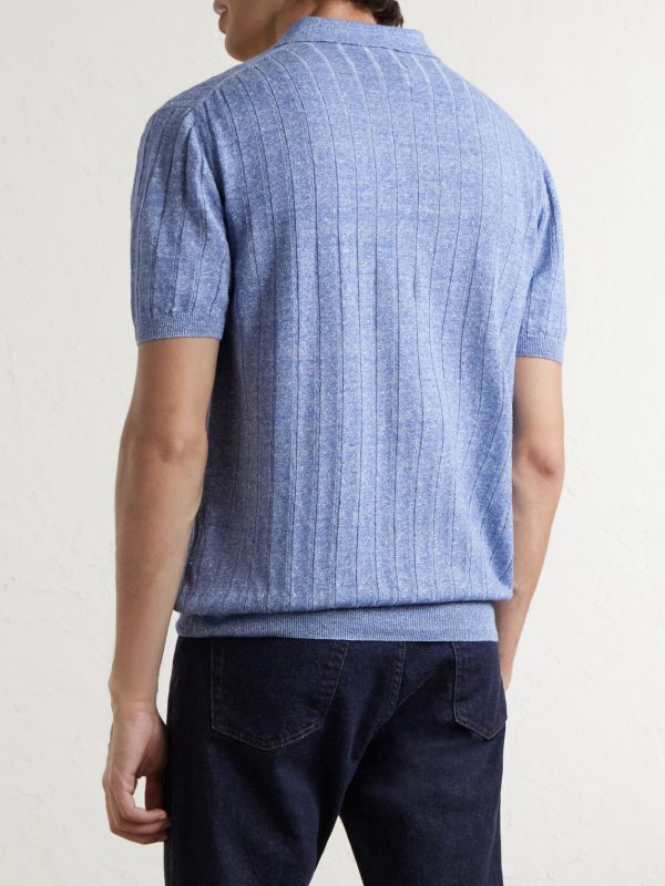 Ribbed Linen and Cotton-Blend Polo Shirt - BK Ribbed Linen and Cotton-Blend Polo Shirt - BK