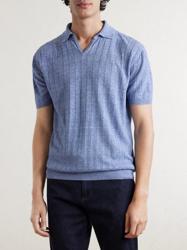 Ribbed Linen and Cotton-Blend Polo Shirt - FR Ribbed Linen and Cotton-Blend Polo Shirt - FR