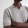 Open-Collar Ribbed Linen and Cotton-Blend Polo Shirt - CU Open-Collar Ribbed Linen and Cotton-Blend Polo Shirt - CU