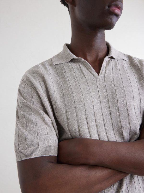Open-Collar Ribbed Linen and Cotton-Blend Polo Shirt - CU Open-Collar Ribbed Linen and Cotton-Blend Polo Shirt - CU