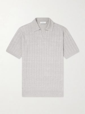 Open-Collar Ribbed Linen and Cotton-Blend Polo Shirt Open-Collar Ribbed Linen and Cotton-Blend Polo Shirt