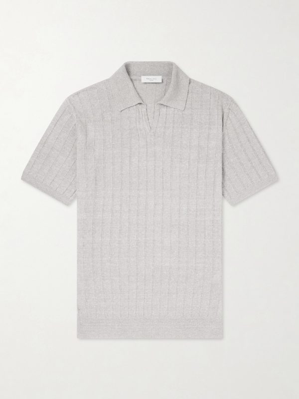 Open-Collar Ribbed Linen and Cotton-Blend Polo Shirt Open-Collar Ribbed Linen and Cotton-Blend Polo Shirt