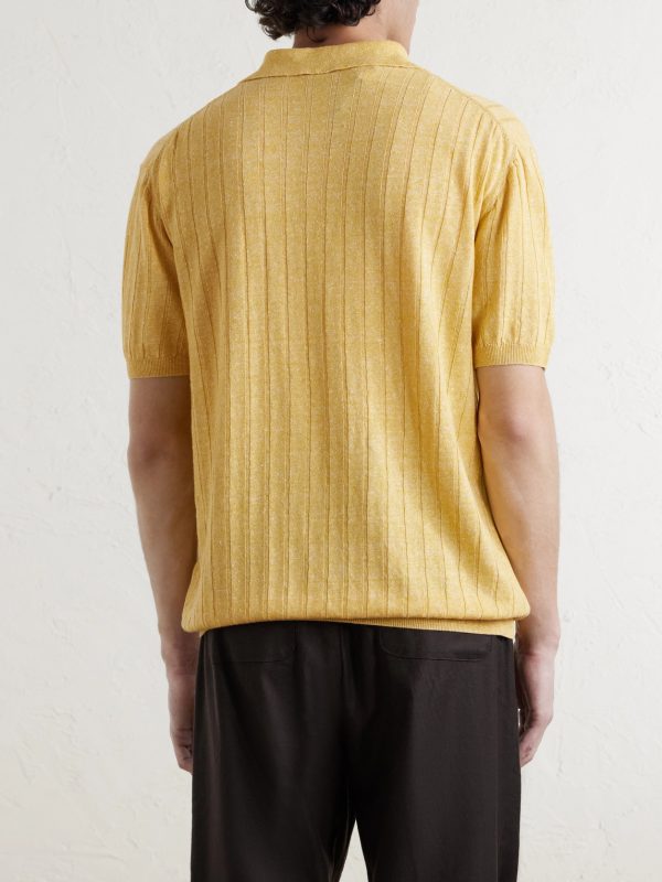 Ribbed Linen and Cotton-Blend Polo Shirt - BK Ribbed Linen and Cotton-Blend Polo Shirt - BK