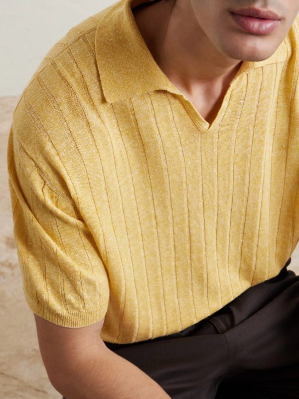 Ribbed Linen and Cotton-Blend Polo Shirt - CU Ribbed Linen and Cotton-Blend Polo Shirt - CU
