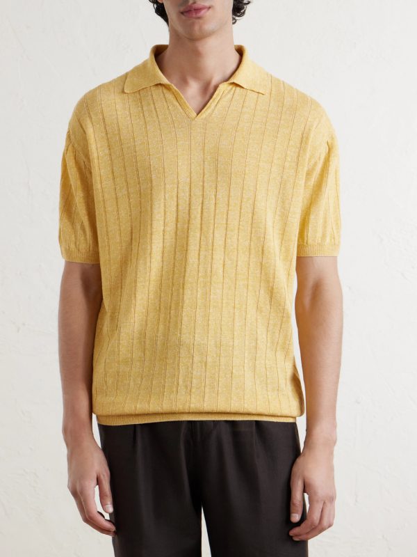 Ribbed Linen and Cotton-Blend Polo Shirt - FR Ribbed Linen and Cotton-Blend Polo Shirt - FR