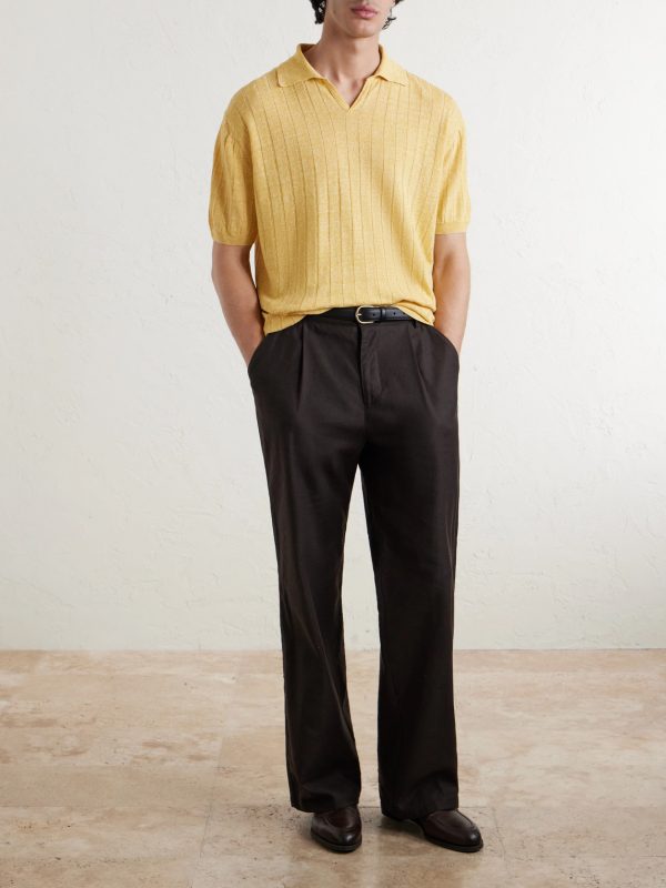 Ribbed Linen and Cotton-Blend Polo Shirt - OU Ribbed Linen and Cotton-Blend Polo Shirt - OU