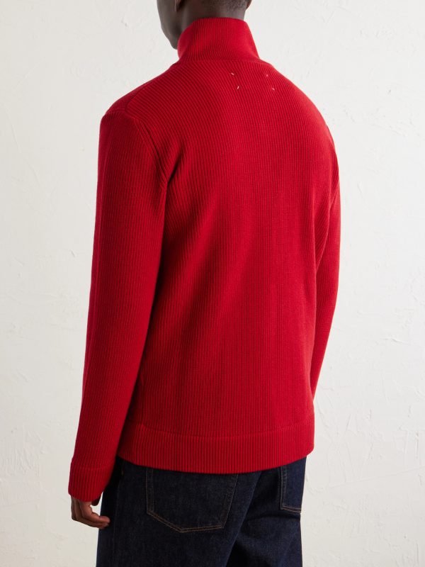 Ribbed Cotton and Wool-Blend Zip-Up Cardigan - BK Ribbed Cotton and Wool-Blend Zip-Up Cardigan - BK
