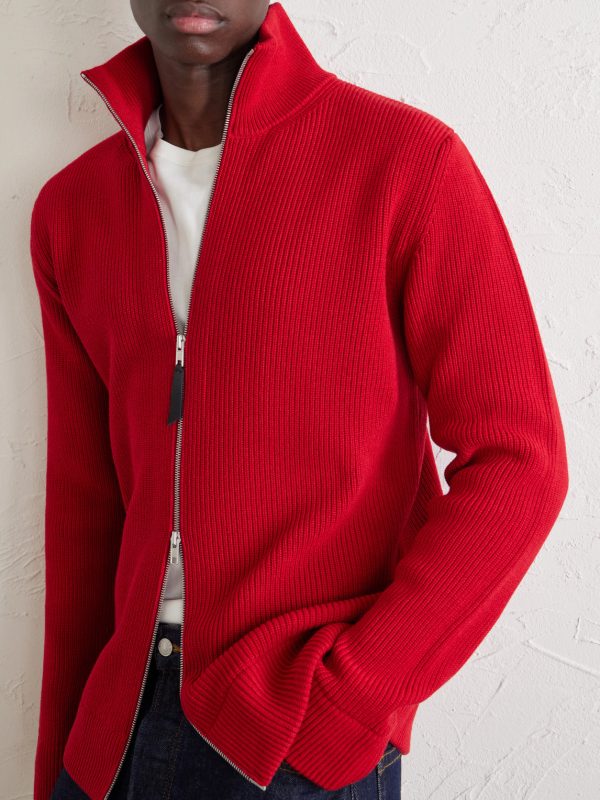 Ribbed Cotton and Wool-Blend Zip-Up Cardigan - CU Ribbed Cotton and Wool-Blend Zip-Up Cardigan - CU