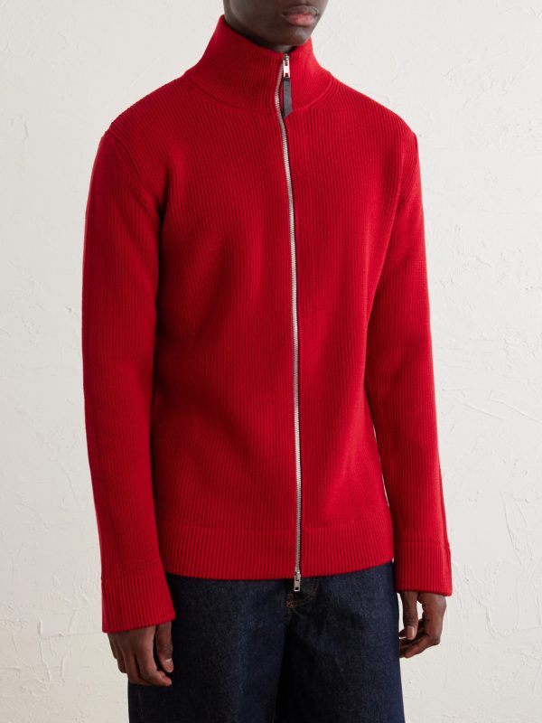 Ribbed Cotton and Wool-Blend Zip-Up Cardigan - FR Ribbed Cotton and Wool-Blend Zip-Up Cardigan - FR