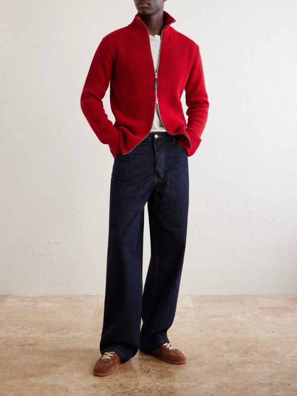 Ribbed Cotton and Wool-Blend Zip-Up Cardigan - OU Ribbed Cotton and Wool-Blend Zip-Up Cardigan - OU