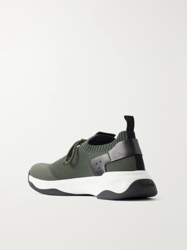 Shadow Logo-Embroidered Leather-Trimmed Stretch-Knit Sneakers - BK Shadow Logo-Embroidered Leather-Trimmed Stretch-Knit Sneakers - BK