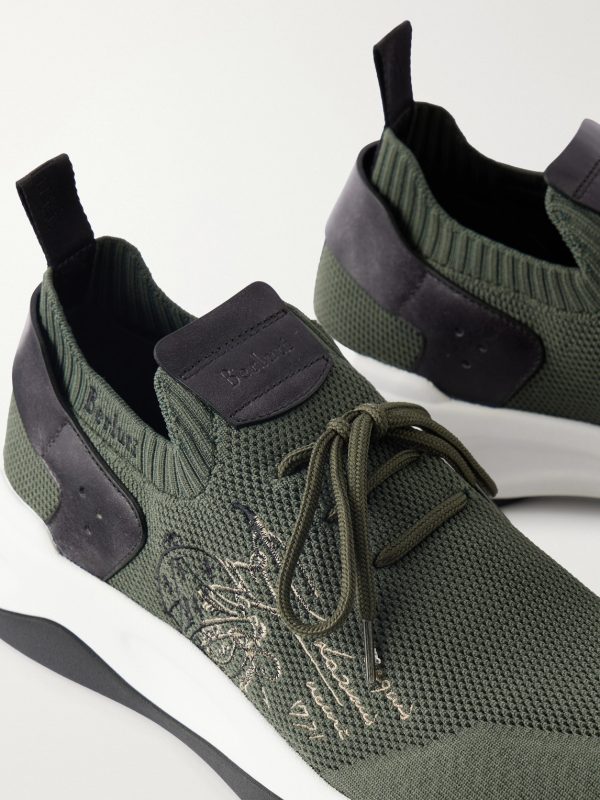 Shadow Logo-Embroidered Leather-Trimmed Stretch-Knit Sneakers - CU Shadow Logo-Embroidered Leather-Trimmed Stretch-Knit Sneakers - CU