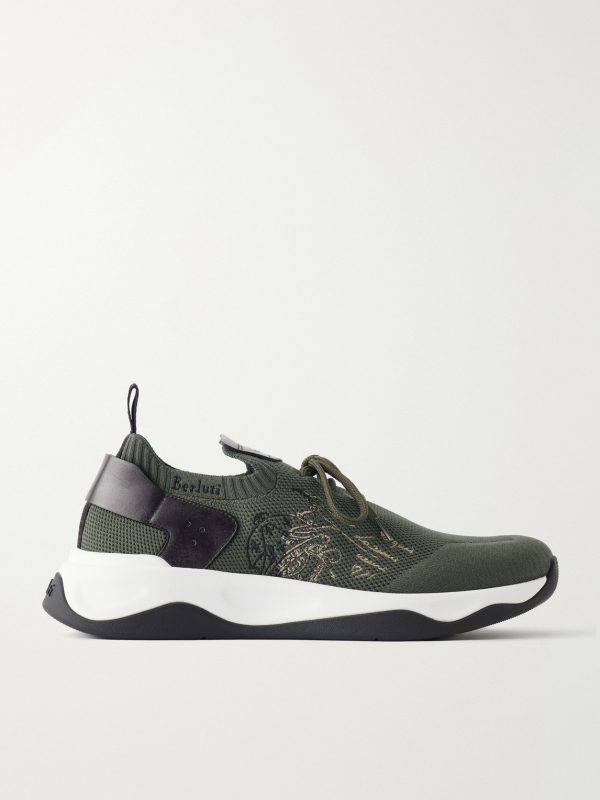 Shadow Logo-Embroidered Leather-Trimmed Stretch-Knit Sneakers Shadow Logo-Embroidered Leather-Trimmed Stretch-Knit Sneakers