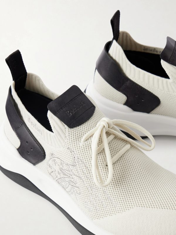Shadow Logo-Embroidered Leather-Trimmed Stretch-Knit Sneakers - CU Shadow Logo-Embroidered Leather-Trimmed Stretch-Knit Sneakers - CU