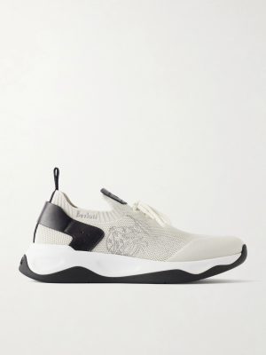 Shadow Logo-Embroidered Leather-Trimmed Stretch-Knit Sneakers