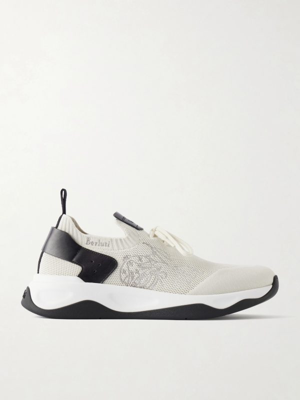 Shadow Logo-Embroidered Leather-Trimmed Stretch-Knit Sneakers Shadow Logo-Embroidered Leather-Trimmed Stretch-Knit Sneakers