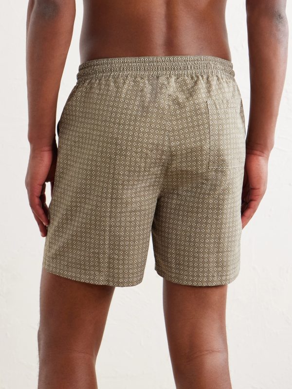 Straight-Leg Mid-Length Printed Shell Swim Shorts - BK