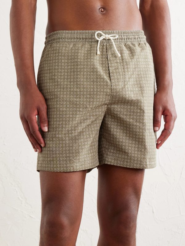 Straight-Leg Mid-Length Printed Shell Swim Shorts - OU