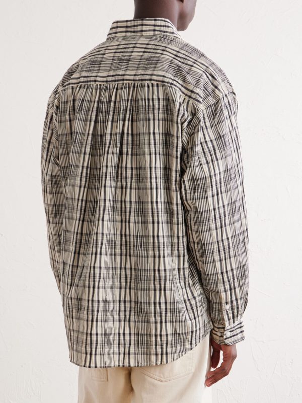 Striped Crinkled Cotton-Blend Shirt - BK Striped Crinkled Cotton-Blend Shirt - BK