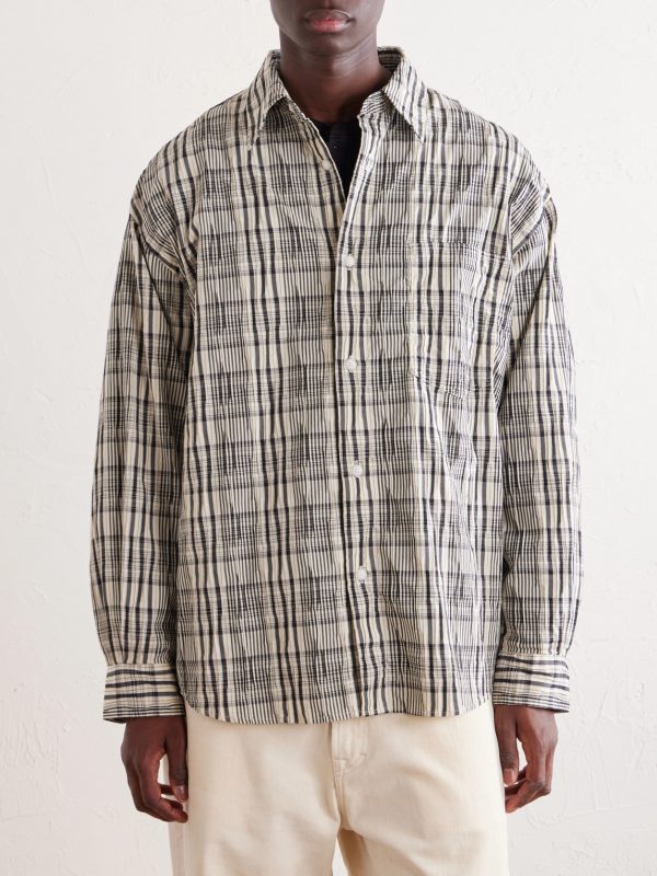 Striped Crinkled Cotton-Blend Shirt - FR Striped Crinkled Cotton-Blend Shirt - FR