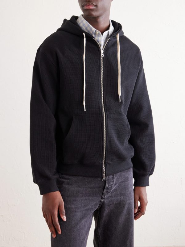 Waffle-Knit Cotton Zip-Up Hoodie - FR Waffle-Knit Cotton Zip-Up Hoodie - FR